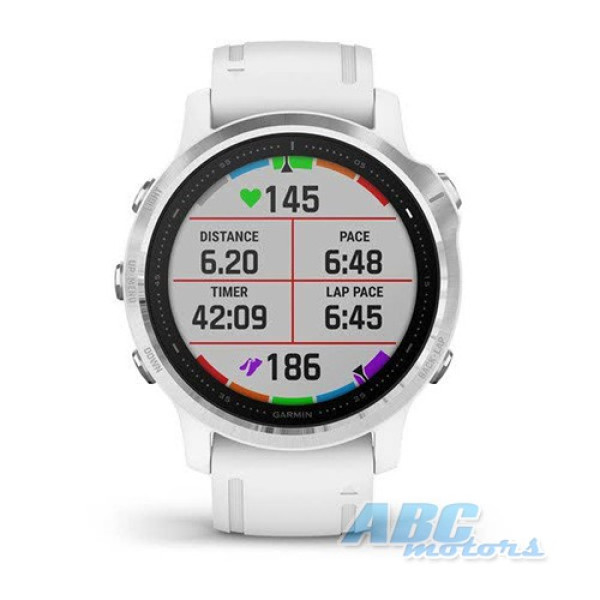 Смарт-часы Garmin fenix 6S серебристые с белым ремешком