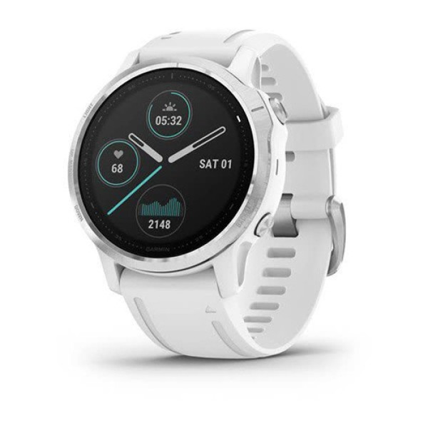 Смарт-часы Garmin fenix 6S серебристые с белым ремешком