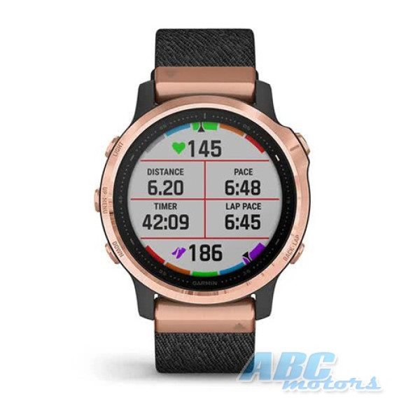Смарт-часы Garmin fenix 6S Sapphire розовое золото с черным плетенным ремешком