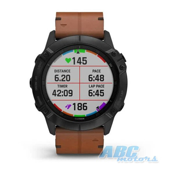 Смарт-часы Garmin fenix 6X Sapphire черные DLC с каштановым кожаным ремешком