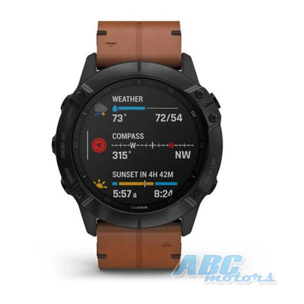 Смарт-часы Garmin fenix 6X Sapphire черные DLC с каштановым кожаным ремешком