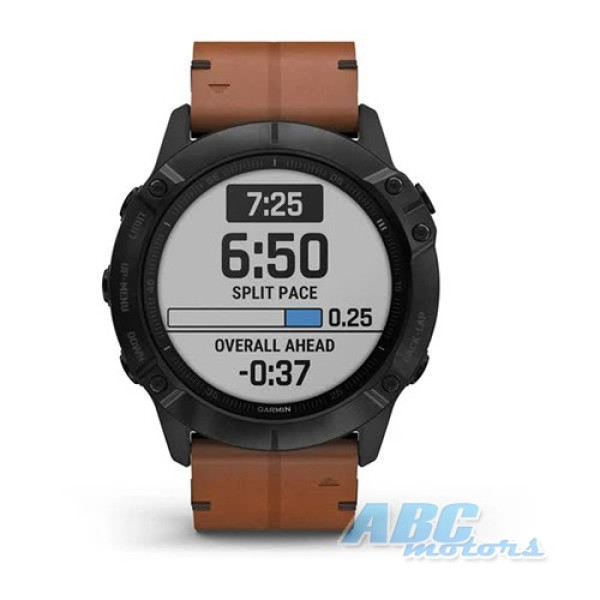 Смарт-часы Garmin fenix 6X Sapphire черные DLC с каштановым кожаным ремешком