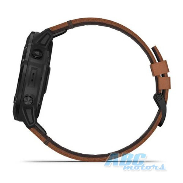 Смарт-часы Garmin fenix 6X Sapphire черные DLC с каштановым кожаным ремешком