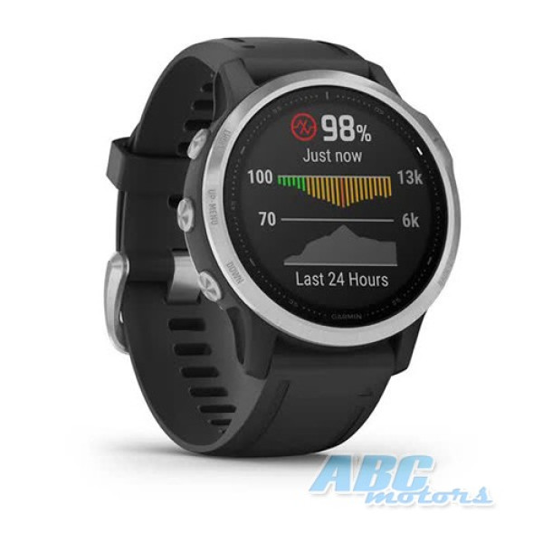 Смарт-часы Garmin fenix 6S Solar серебристые с черным ремешком
