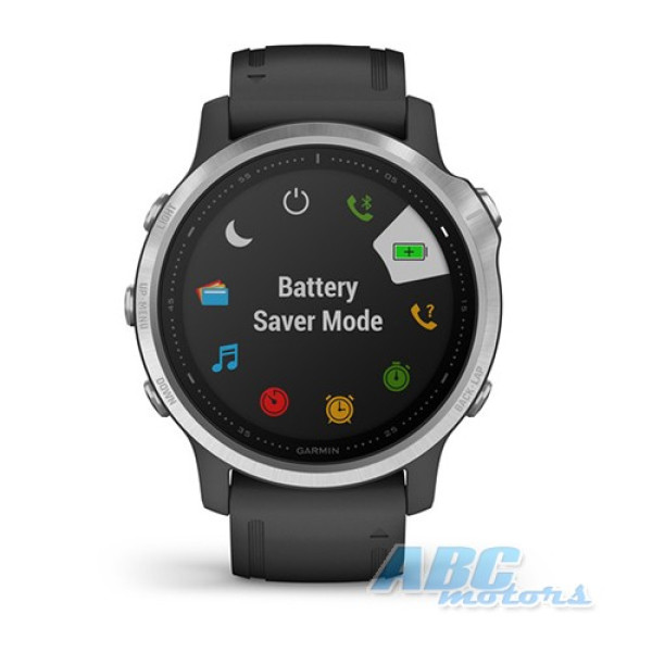 Смарт-часы Garmin fenix 6S Solar серебристые с черным ремешком