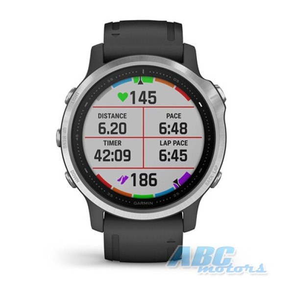 Смарт-часы Garmin fenix 6S Solar серебристые с черным ремешком