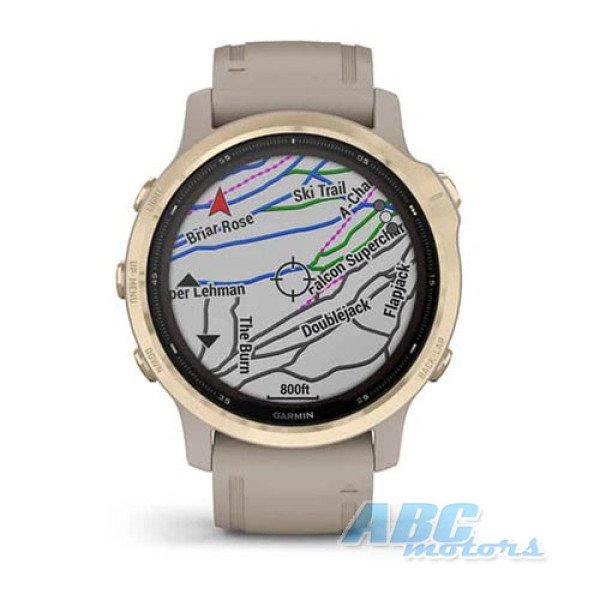 Смарт-годинник Garmin fenix 6S Solar світле золото зі світло-бежевим силіконовим ремінцем