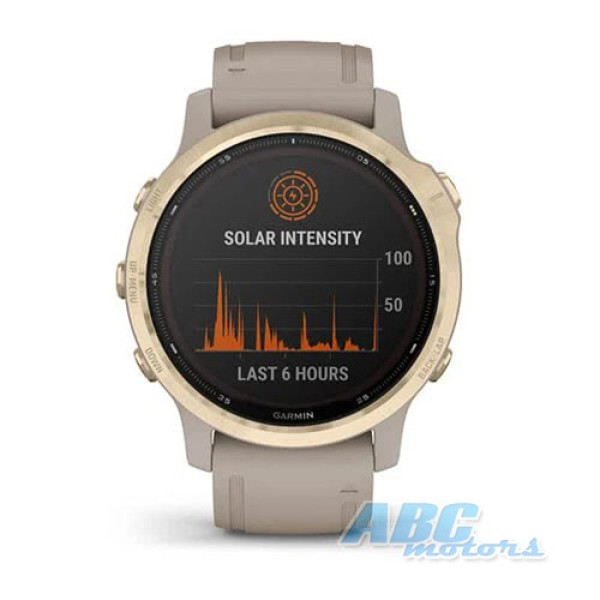 Смарт-годинник Garmin fenix 6S Solar світле золото зі світло-бежевим силіконовим ремінцем