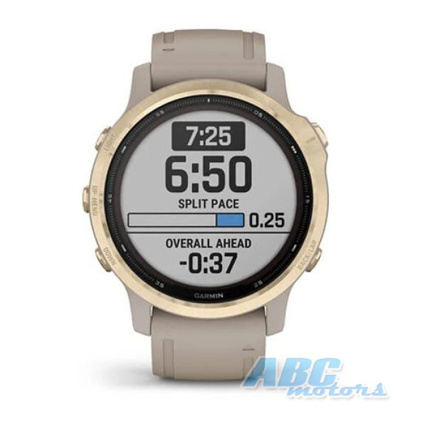 Смарт-годинник Garmin fenix 6S Solar світле золото зі світло-бежевим силіконовим ремінцем