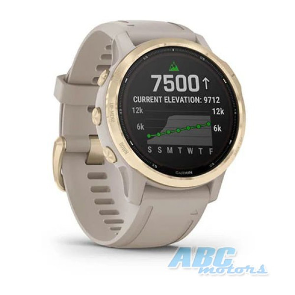 Смарт-годинник Garmin fenix 6S Solar світле золото зі світло-бежевим силіконовим ремінцем