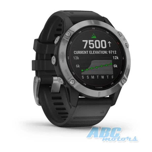 Смарт-часы Garmin fenix 6 Solar серебристые с черным ремешком